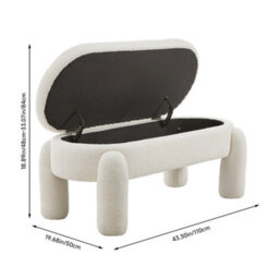 Living And Home White Faux Teddy Fur Upholstered Lid Up Storage Ottoman Bench Foot Stool W 1100 X D 500 X H 480 mm - thumbnail 6