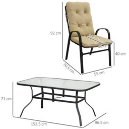 Wyld Haus Seriva 7-Piece Cream Garden Dining Set - 6 Cushioned Chairs With Black Metal Frame And Tempered Glass Table - thumbnail 4