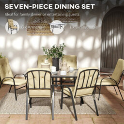 Wyld Haus Seriva 7-Piece Cream Garden Dining Set - 6 Cushioned Chairs With Black Metal Frame And Tempered Glass Table - thumbnail 6