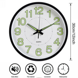 "12"" Luminous Wall Clock Silent Quartz Home Clock Illuminated Night Light Digital" - thumbnail 2