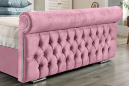 UKBEDFURNITURE Faye Pink Plush Valvet Upholstered Bed Frame - Slatted Base With 10 Inch Orthopedic Mattress - 48 Inch Headboard - thumbnail 3