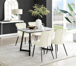 Furniturebox Uk Carson White Marble Effect Dining Table & 4 Cream Nora Black Leg Chairs