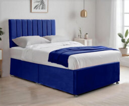 Blue Plush 3Ft Single Bed With Matttress  2 Storage Drawers And 20 Inch Vertical Line Headboard - thumbnail 3