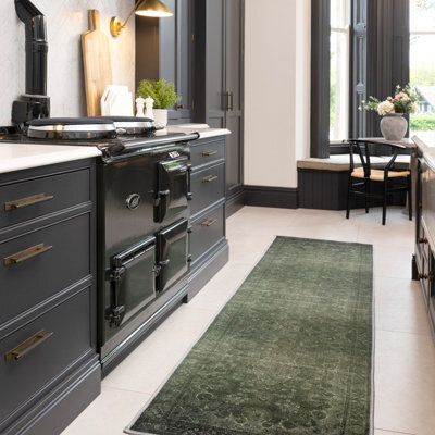 Loomed Vintage Design Cotton Chenille Rug Dark Green Machine Washable 80Cm X 300Cm - image 1