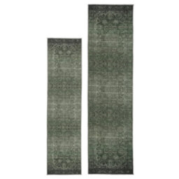 Loomed Vintage Design Cotton Chenille Rug Dark Green Machine Washable 80Cm X 300Cm - thumbnail 2