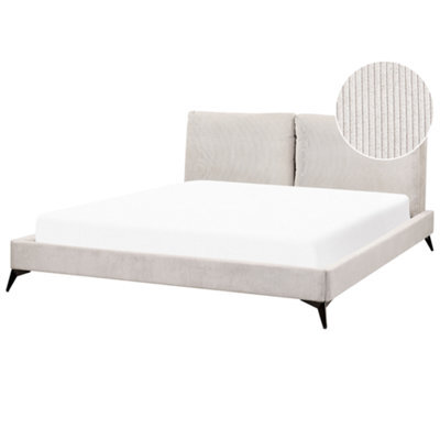 Beliani Bed Corduroy Melle 180 X 200 Cm (Eu Super King) Light Beige - image 1