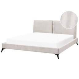 Beliani Bed Corduroy Melle 180 X 200 Cm (Eu Super King) Light Beige - thumbnail 1