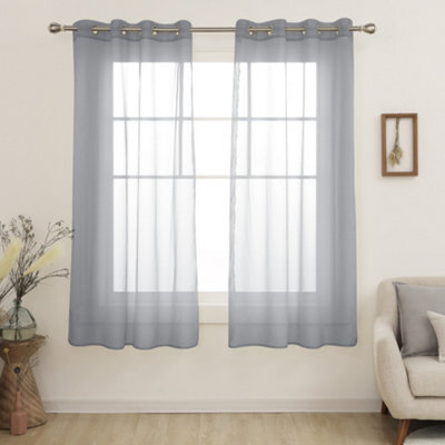 Deconovo Net Curtains, Linen Look Semi Transparent Sheer Curtains, Voile Curtains For Bedroom, 55 X 54 Inch, Grey, 2 Panels - image 1