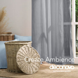 Deconovo Net Curtains, Linen Look Semi Transparent Sheer Curtains, Voile Curtains For Bedroom, 55 X 54 Inch, Grey, 2 Panels - thumbnail 2