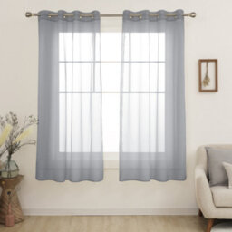 Deconovo Net Curtains, Linen Look Semi Transparent Sheer Curtains, Voile Curtains For Bedroom, 55 X 54 Inch, Grey, 2 Panels - thumbnail 1