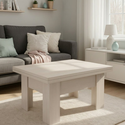 Eryk Modern Extendable Coffee Table Adjustable 100 To 200 Cm Design With Abs Edges In Light Santana Oak Finish - image 1