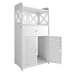 White Bathroom Storage Cabinet Freestanding Organizer Unit Waterproof - thumbnail 1