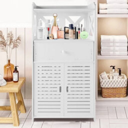 White Bathroom Storage Cabinet Freestanding Organizer Unit Waterproof - thumbnail 5