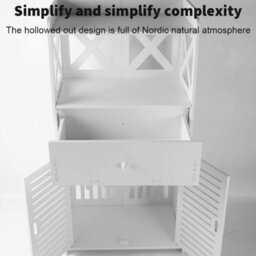White Bathroom Storage Cabinet Freestanding Organizer Unit Waterproof - thumbnail 4