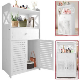 White Bathroom Storage Cabinet Freestanding Organizer Unit Waterproof - thumbnail 3