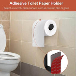 CLEFFNS Self Adhesive Toilet Paper Holder Kitchen Washroom Adhesive Toilet Roll Holder No Drilling For Bathroom, Stainless Steel, Black - thumbnail 3