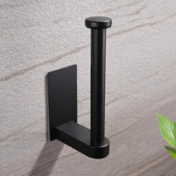 CLEFFNS Self Adhesive Toilet Paper Holder Kitchen Washroom Adhesive Toilet Roll Holder No Drilling For Bathroom, Stainless Steel, Black - thumbnail 1