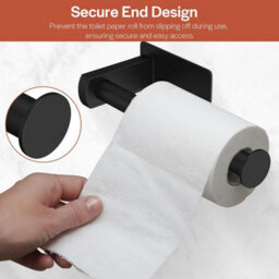 CLEFFNS Self Adhesive Toilet Paper Holder Kitchen Washroom Adhesive Toilet Roll Holder No Drilling For Bathroom, Stainless Steel, Black - thumbnail 7