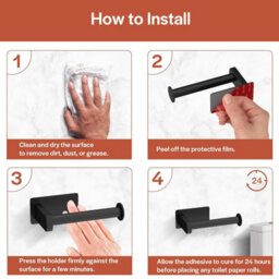 CLEFFNS Self Adhesive Toilet Paper Holder Kitchen Washroom Adhesive Toilet Roll Holder No Drilling For Bathroom, Stainless Steel, Black - thumbnail 5