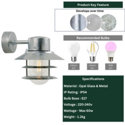 Nordlux Blok Outdoor Galvanized Steel Wall Light Coastal/marine Safe Silver,mains - thumbnail 9