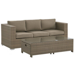 Beliani Garden Lounge Set With Table 5 Seater Belluno Pe Rattan Brown - thumbnail 6