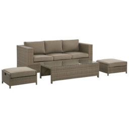 Beliani Garden Lounge Set With Table 5 Seater Belluno Pe Rattan Brown - thumbnail 4