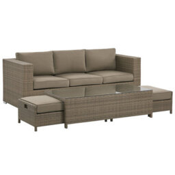 Beliani Garden Lounge Set With Table 5 Seater Belluno Pe Rattan Brown - thumbnail 5