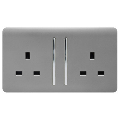 Trendiswitch Trendi Switch 2 Gang Light Grey Double Plug Socket Modern Designer Decorative Wiring Accessory - image 1