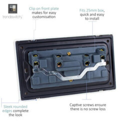 Trendiswitch Trendi Switch 2 Gang Light Grey Double Plug Socket Modern Designer Decorative Wiring Accessory - thumbnail 4