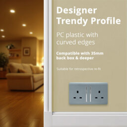 Trendiswitch Trendi Switch 2 Gang Light Grey Double Plug Socket Modern Designer Decorative Wiring Accessory - thumbnail 5