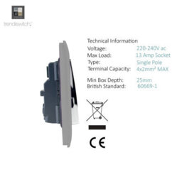 Trendiswitch Trendi Switch 2 Gang Light Grey Double Plug Socket Modern Designer Decorative Wiring Accessory - thumbnail 3