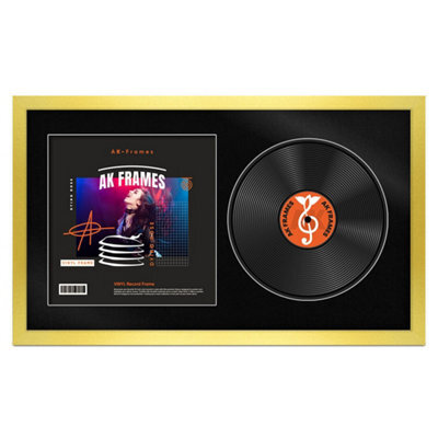 "30X17"" Gold Modern Vinyl Record Frame With Black Mount For 12 Inch Lp Album Cover & Disc - Ak Frames" - image 1