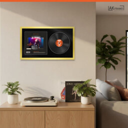 "30X17"" Gold Modern Vinyl Record Frame With Black Mount For 12 Inch Lp Album Cover & Disc - Ak Frames" - thumbnail 5