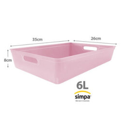 Simpa 6Pc 6L Pastel Pink Plastic Storage Basket Studio Organiser Trays With Handles - thumbnail 3