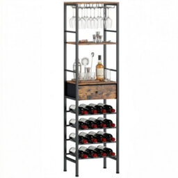 Homcom Wine Bar Cabinet 16-Bottle Wine Rack Rustic Brown - thumbnail 2