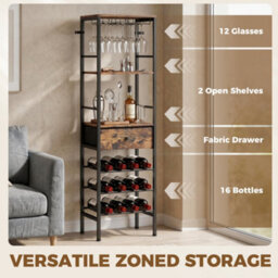 Homcom Wine Bar Cabinet 16-Bottle Wine Rack Rustic Brown - thumbnail 4