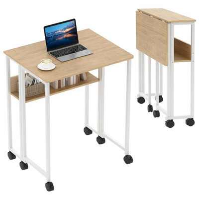 Foldable Computer Desk With Storage Shelf Rolling Writing Table - image 1