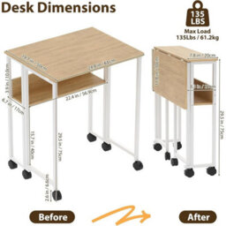 Foldable Computer Desk With Storage Shelf Rolling Writing Table - thumbnail 2