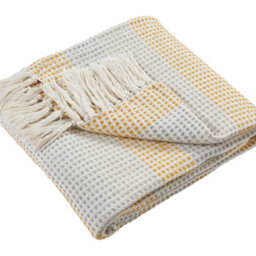 Appletree Reva 100% Cotton Mustard Woven Striped With Tasselled Edged Throw - thumbnail 3