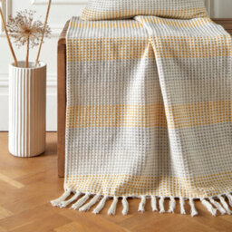 Appletree Reva 100% Cotton Mustard Woven Striped With Tasselled Edged Throw