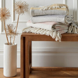 Appletree Reva 100% Cotton Mustard Woven Striped With Tasselled Edged Throw - thumbnail 2