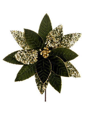 Werchristmas Sage Green And Gold Glitter Artificial Poinsettia Flower, 32 Cm - image 1