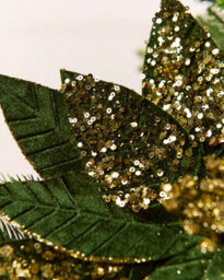 Werchristmas Sage Green And Gold Glitter Artificial Poinsettia Flower, 32 Cm - thumbnail 5