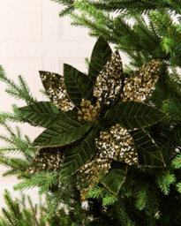 Werchristmas Sage Green And Gold Glitter Artificial Poinsettia Flower, 32 Cm - thumbnail 2