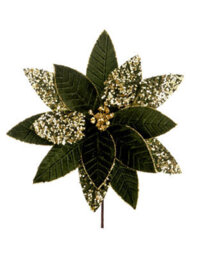 Werchristmas Sage Green And Gold Glitter Artificial Poinsettia Flower, 32 Cm - thumbnail 1