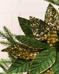 Werchristmas Sage Green And Gold Glitter Artificial Poinsettia Flower, 32 Cm - thumbnail 4