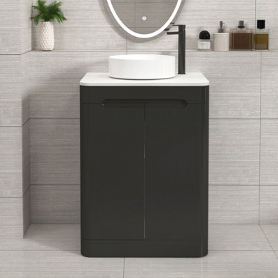 Royal Bathrooms Venice 600mm Matt Nocturne Black Freestanding Bathroom Countertop Vanity Unit 2 Door With Art Basin - image 1