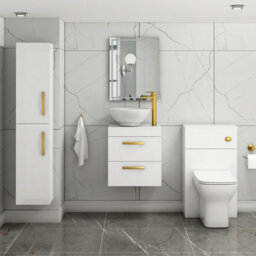 Royal Bathrooms 500mm Wall Hung Vanity Unit 2 Drawer Gloss White & Breeze Countertop Basin With Brushed Brass Handle - thumbnail 2