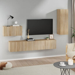 Berkfield 4 Piece Tv Cabinet Set Sonoma Oak Engineered Wood - thumbnail 1