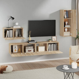Berkfield 4 Piece Tv Cabinet Set Sonoma Oak Engineered Wood - thumbnail 3